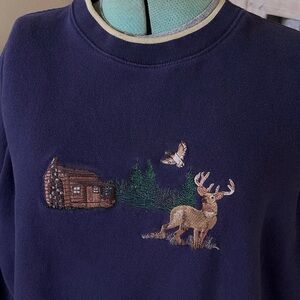 Vintage 90s Outdoors Embroidered Deer Nature Sweatshirt Cabincore